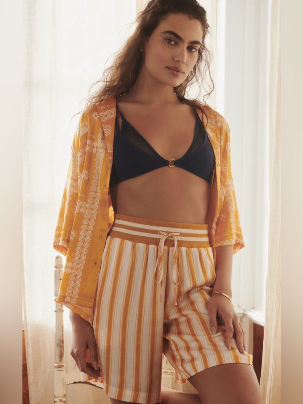 Anthropologie Silky Bermuda Boxer Shorts in Yellow Pattern